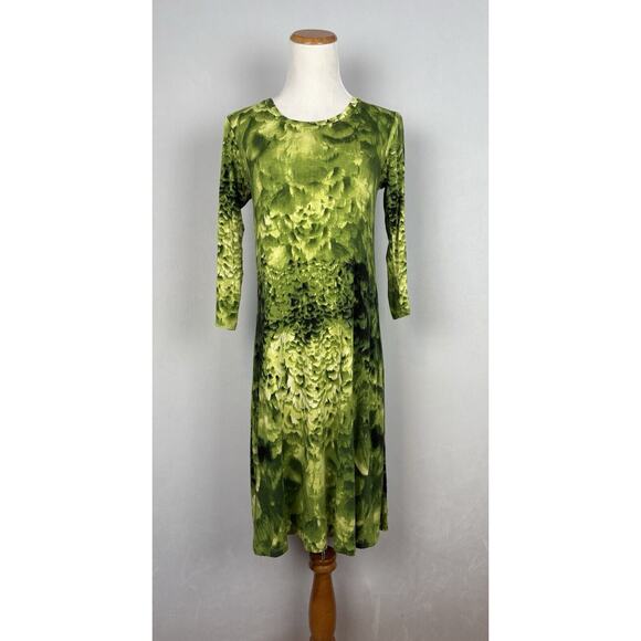 SAMANTHA SUNG Dresses & Skirts - Samantha Sung Green Abstract Floral Print Midi Dress 8 Stretch Art to Wear
